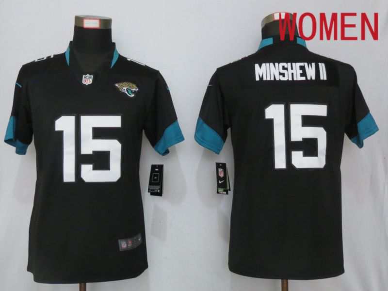 Women Jacksonville Jaguars 15 Minshew ll Black Nike Vapor Untouchable Limited Playe NFL Jerseys